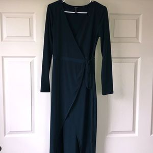 Tie waist midi length wrap dress